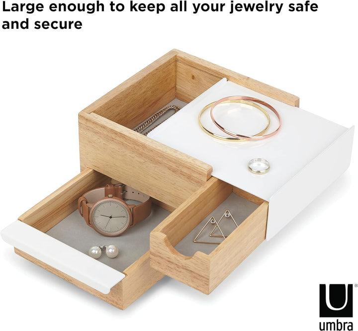 Umbra Stowit Mini Design Schmuckkasten – moderne Schmuck Box mit Geheimfächern für Ringe, Armbänder,