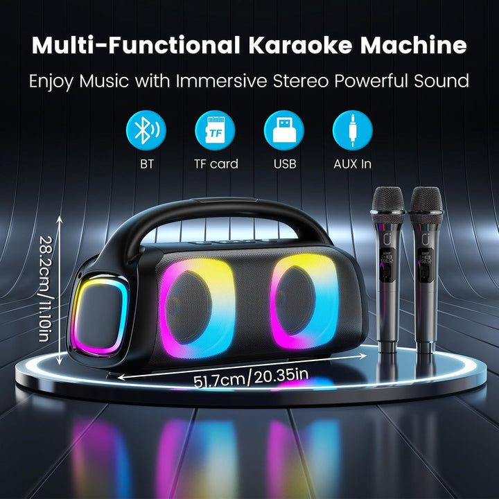 JYX Tragbarer Karaoke Maschine,Karaoke mit 60W Bluetooth Lautsprecher,2 Kabellosen Karaoke-MikrofonW