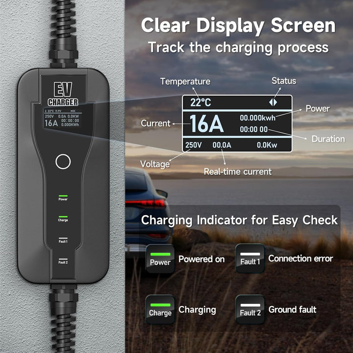 AFYEEV 3.6kw Ladekabel Typ 2, 6M Typ 2 Ladekabel, Ladekabel Elektroauto Typ 2 mit Schuko Stecker Ein