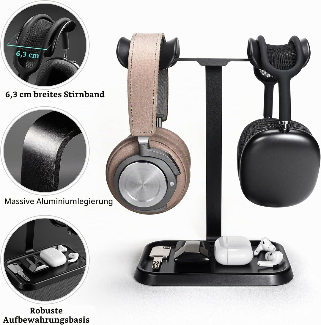 Doppel Kopfhörer Ständer, Stabiler Doppel Headset Halterung mit Ablagefach, Schwere Basis Gaming Kop