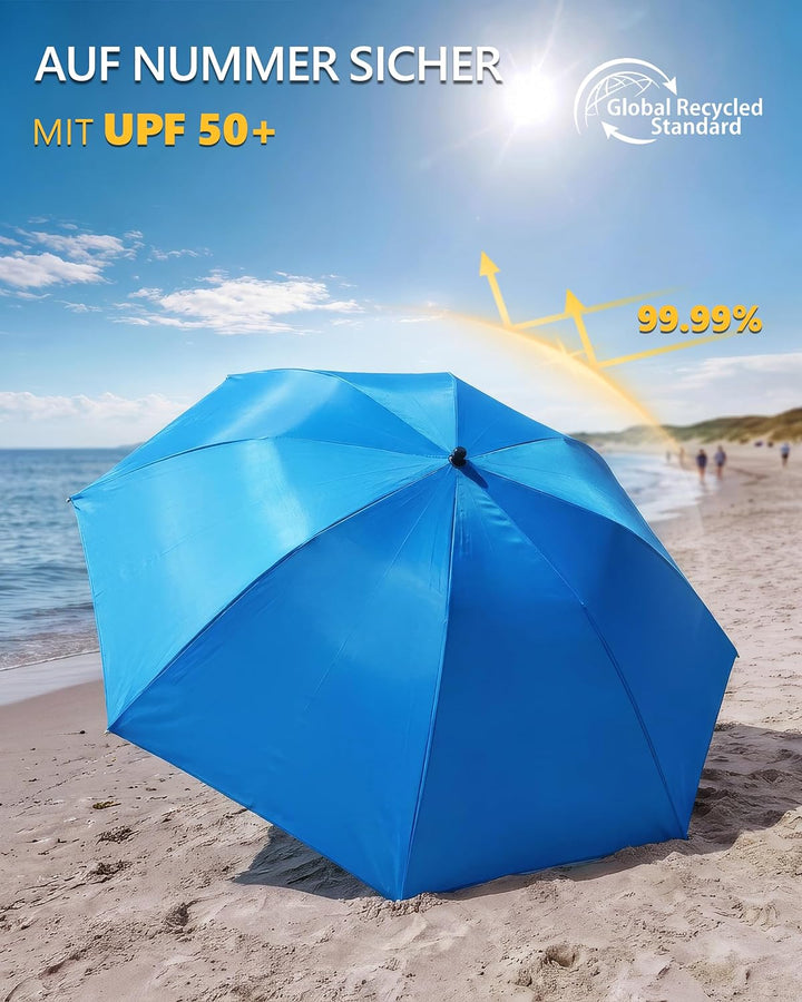 4smile Sonnenschirm Strand SunnyJoy, 3-in-1 SET, Blau - UPF 50+ Strandschirm Ø 180 cm + Sonnenschirm