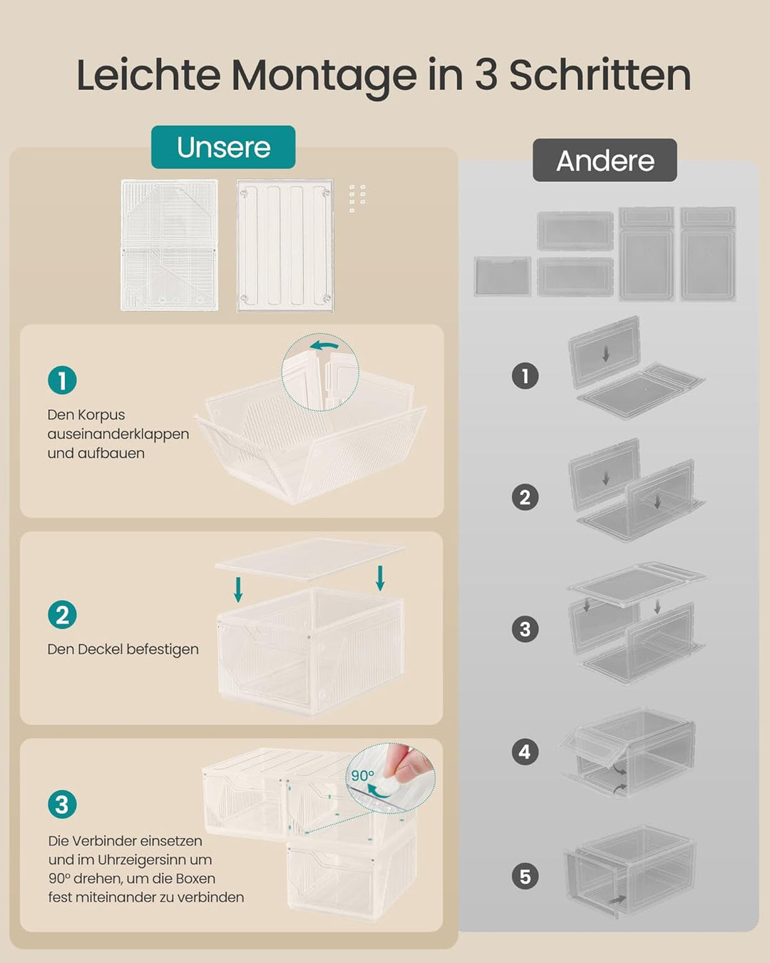 SONGMICS Schuhboxen 12er Set, Schuh-Organizer aus Kunststoff, stapelbar quer und längs, Aufbewahrung