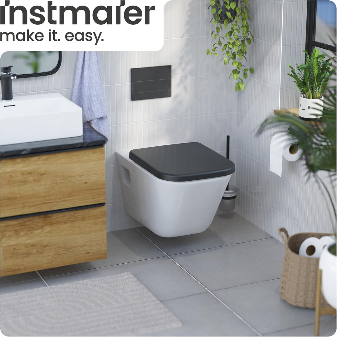 instmaier Helma | Toilettendeckel mit Absenkautomatik | Schwarz | TÜV geprüft | Eckig | Toilettensit