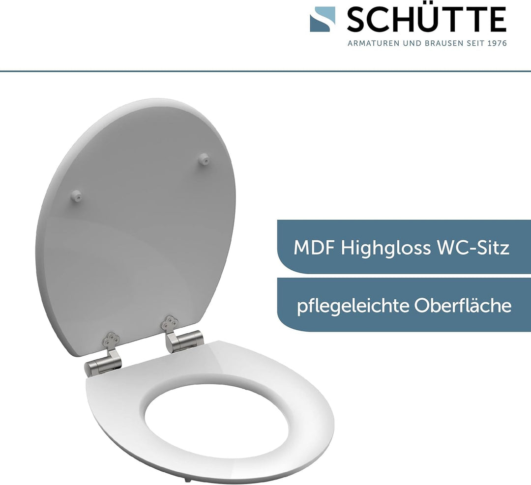 SCHÜTTE WC-Sitz Holzkern HG ASIA, Hochglanz Toilettensitz mit Absenkautomatik, passend für alle hand
