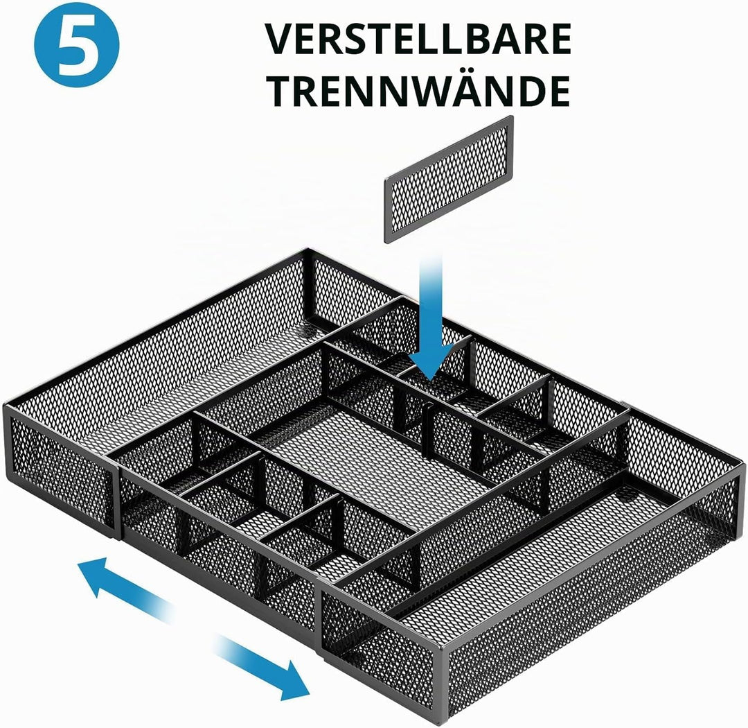 Marbrasse Schreibtisch Organizer mit Schubladen,Netz Schubladenbox mit 10 Verstellbaren Fächern und