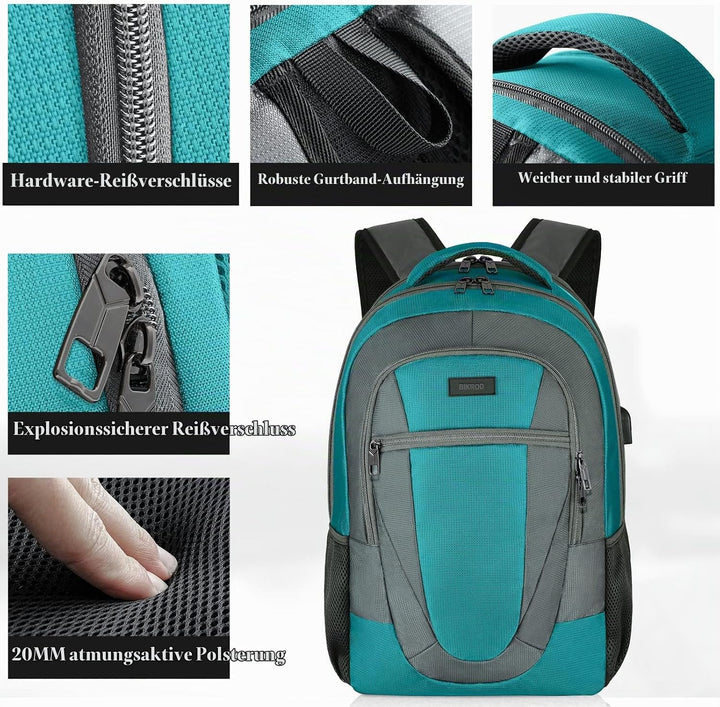 BIKROD Rucksack Herren und Damen, Schulrucksack Jungen Mädchen Teenager, Wasserdicht Rucksack | 17.3