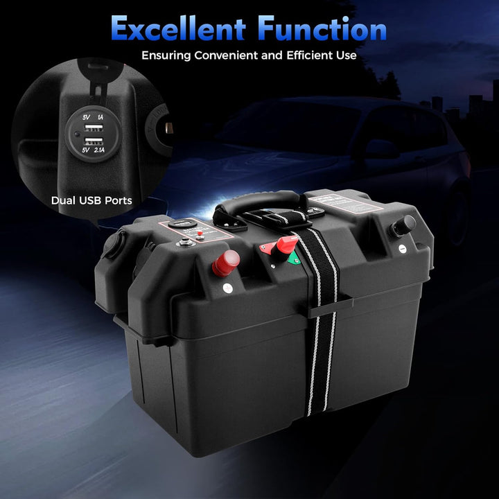 Akku Batteriebox mit Doppel-USB-Anschluss, Batteriekasten Batteriebox Boot mit LED-Anzeige, Batterie