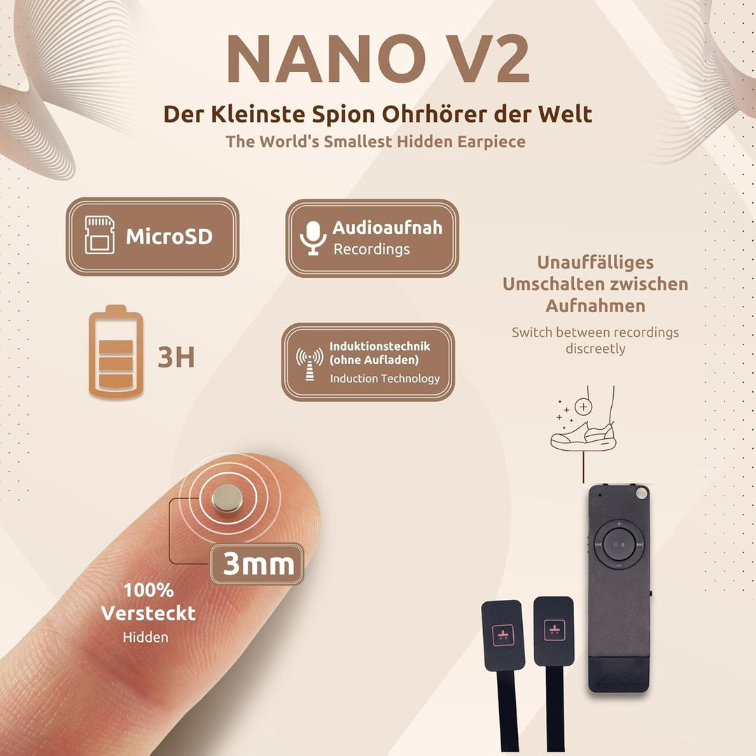 PingaOculto Spion Kopfhörer für Prüfung Mini Nano Unsichtbare Kopfhörer MP3-Player mit Drucktasten -