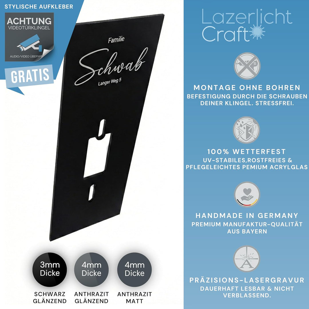 Klingelschild für Reolink Video Doorbell Battery D340B | Schwarz oder Anthrazit | Verschiedene Muste
