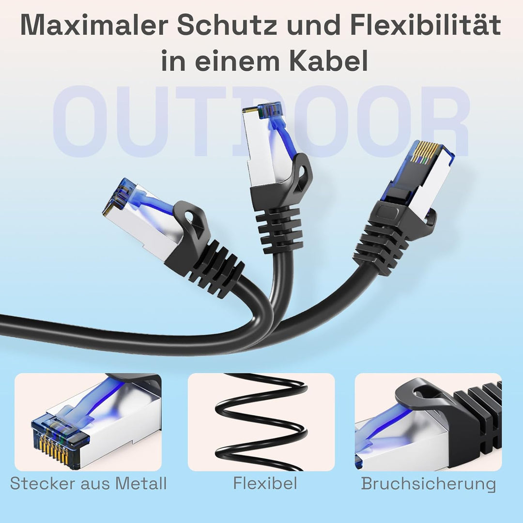 HB-DIGITAL CAT.6A Outdoor Patchkabel GHMT zertifiziert Netzwerkkabel für Aussen- & Innenbereich S/FT
