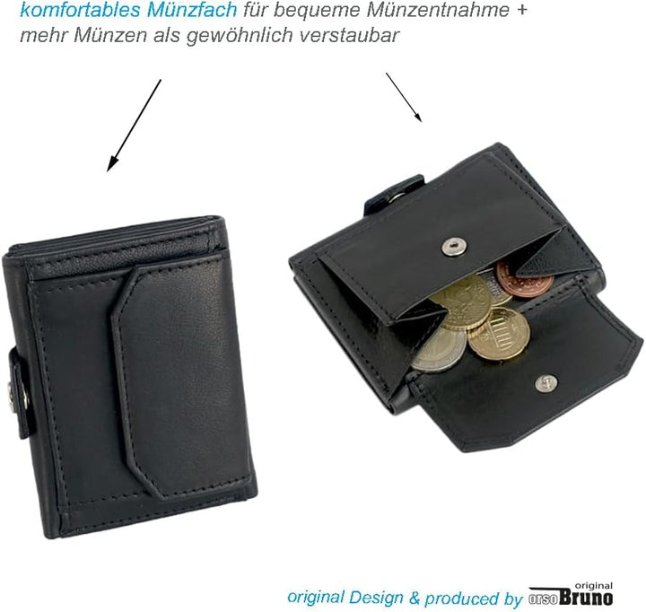 Minigeldbörse Herren schwarz Leder RFID Schutz, kleine Herren Mini Geldbörse, Mini-Geldbeutel Karten
