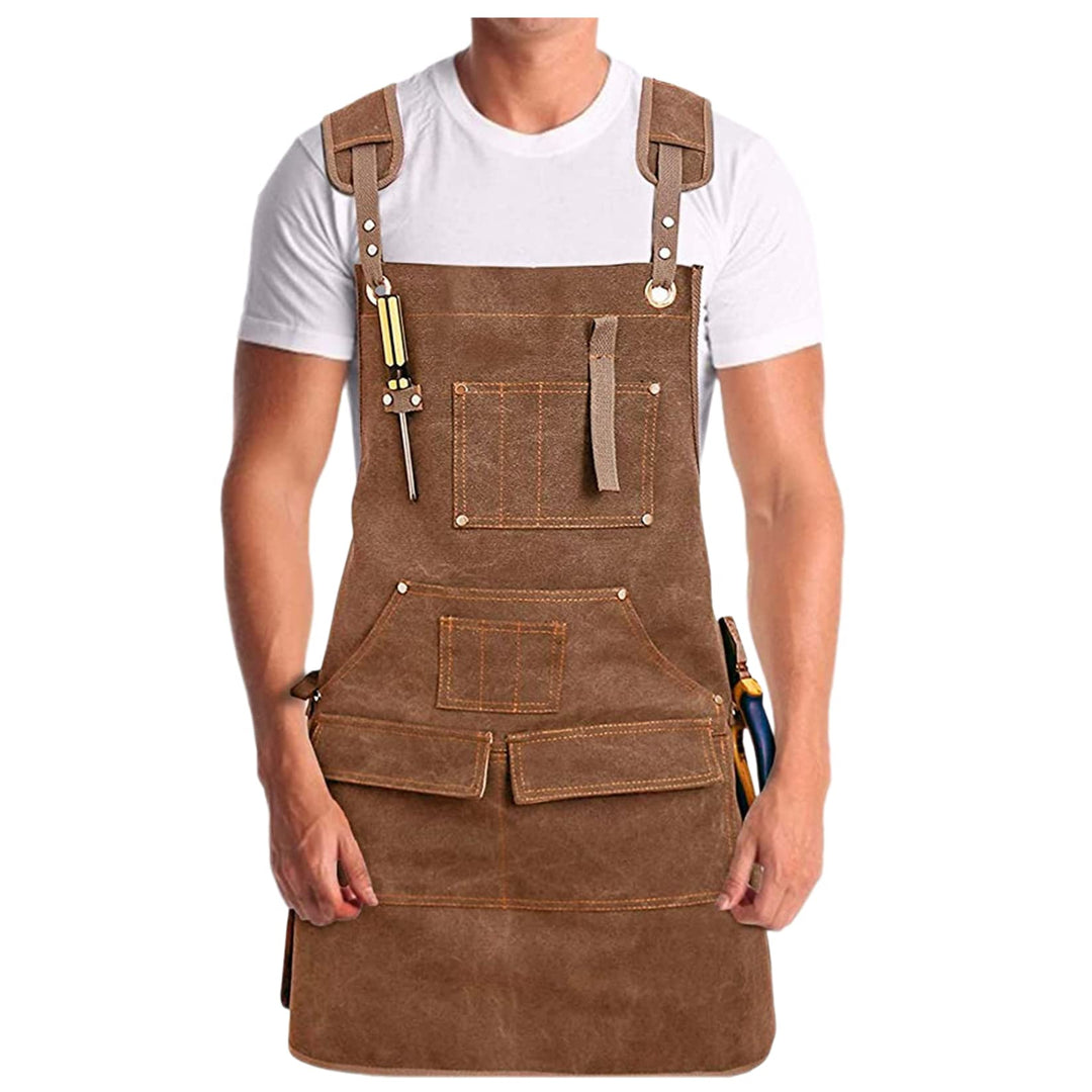 Schweisserschürze aus Leder für Männer - Robuste Grillschürze mit Werkzeugtaschen, hoher Hitzebestän
