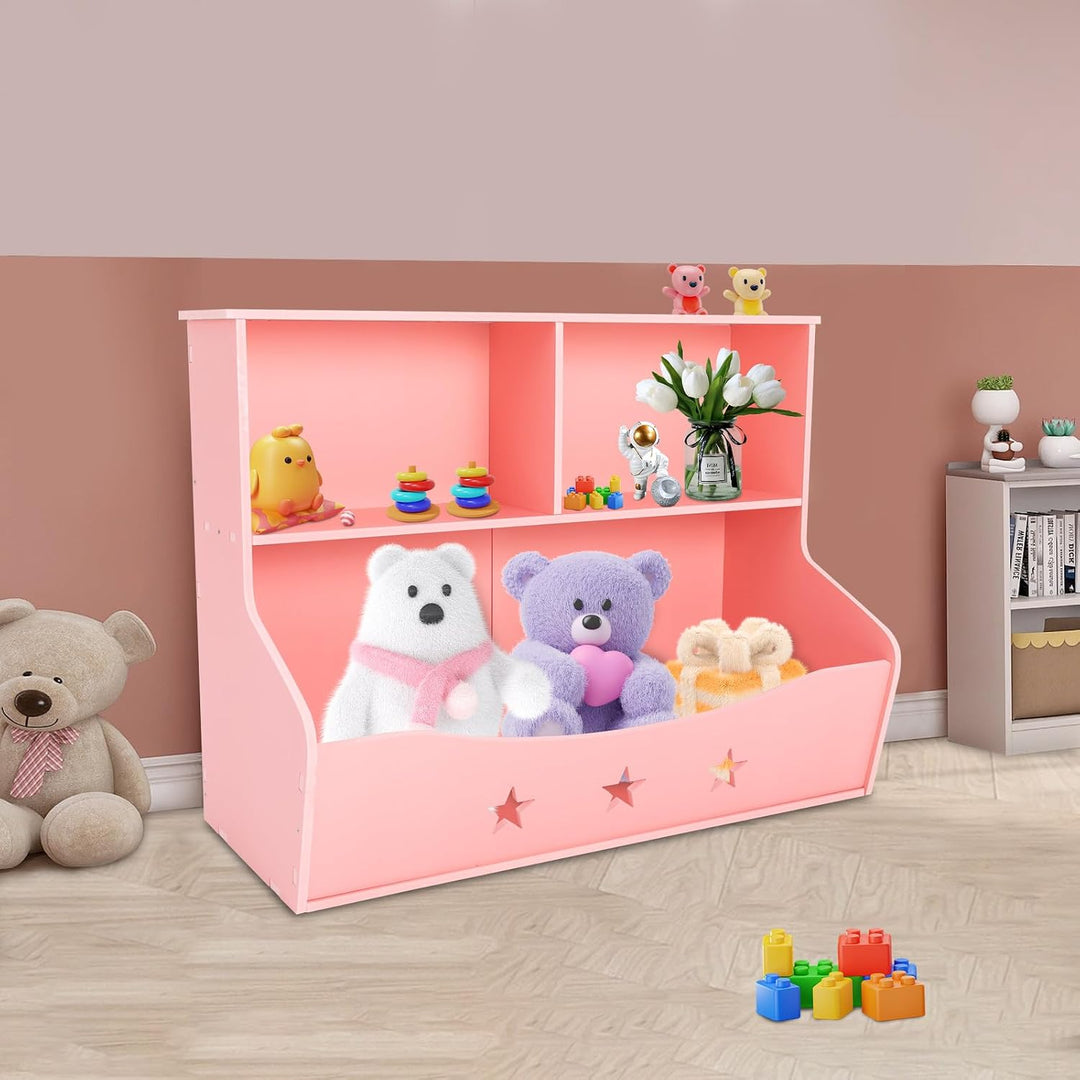 Bücherregal Holz Hellrosa aus PVC-Platte mit Schnitzmustern | zweistöckiges Würfelregal für Kinder B