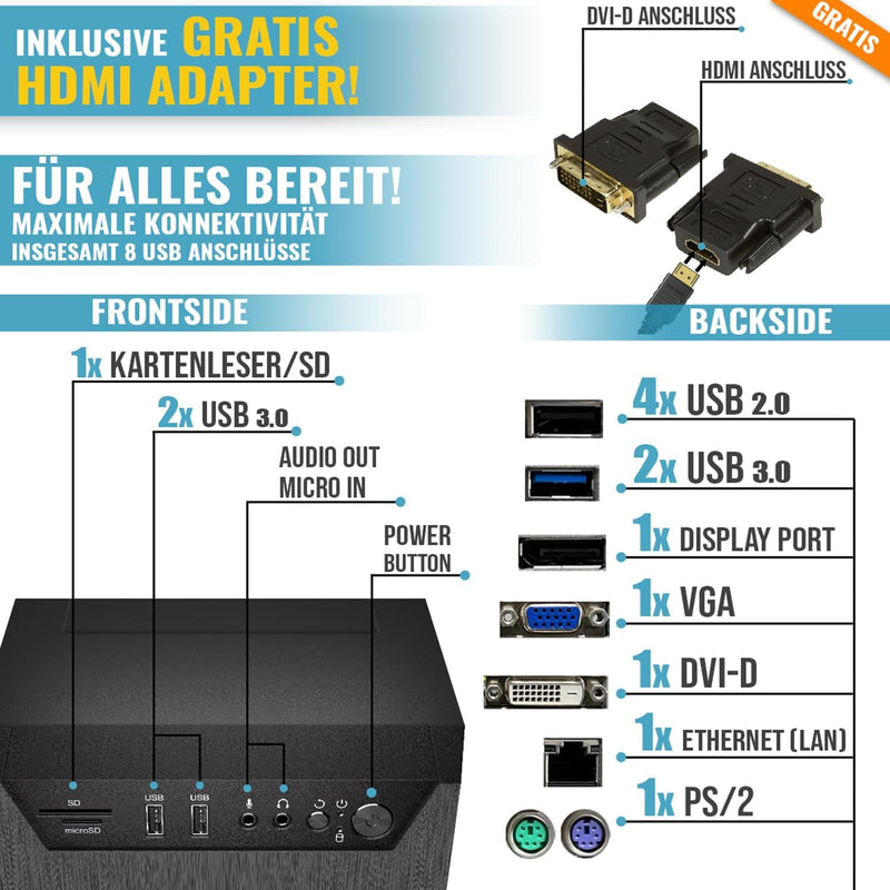 GREED® Ultra PC mit Intel Core i7 4790 - Schneller Rechner + Computer für Büro & Home Office mit 4,0