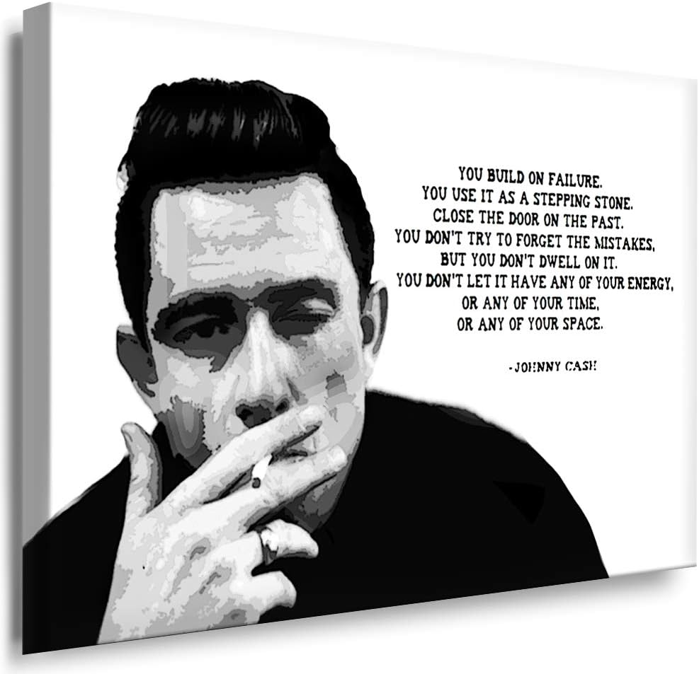 Julia-Art - Bilder Johnny Cash Leinwandbild Porträt Zitat Quotes Schwarz-Weiss Kunstdruck 121 x 81 c