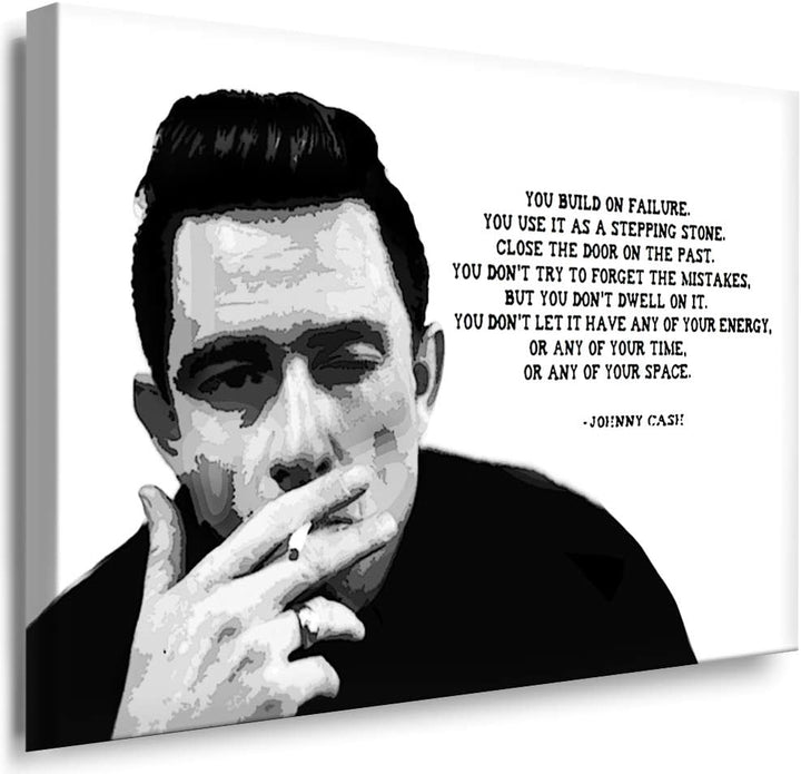 Julia-Art - Bilder Johnny Cash Leinwandbild Porträt Zitat Quotes Schwarz-Weiss Kunstdruck 121 x 81 c