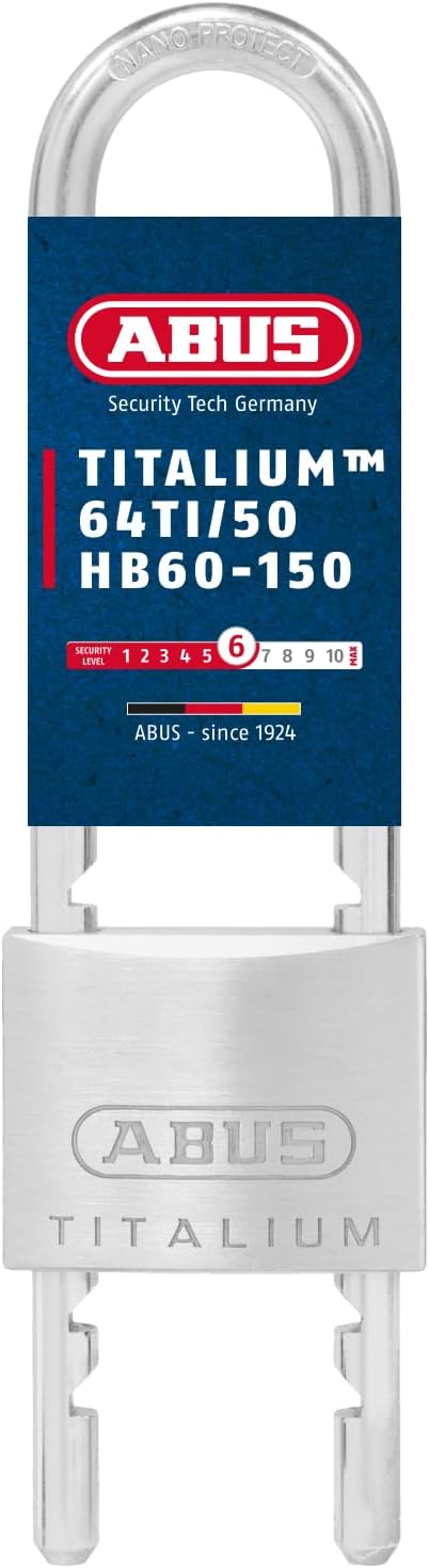ABUS Vorhängeschloss Titalium 64TI/50HB60-150 mit hohem, ausziehbarem Bügel - Kellerschloss mit Schl