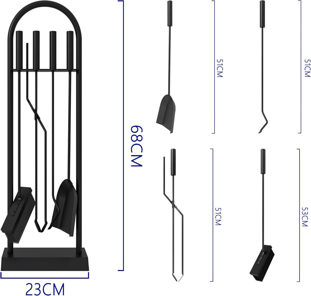 Kingson Kaminbesteck-Set, klassisch, schwarz, 5-teilig, 23 x 14 x 68 cm, Kaminzubehör, elegantes Kam