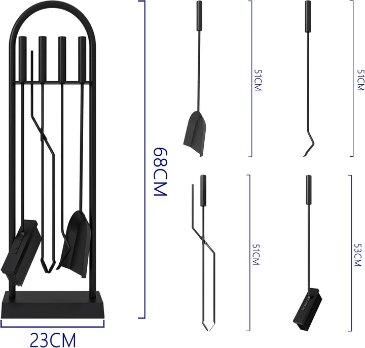 Kingson Kaminbesteck-Set, klassisch, schwarz, 5-teilig, 23 x 14 x 68 cm, Kaminzubehör, elegantes Kam