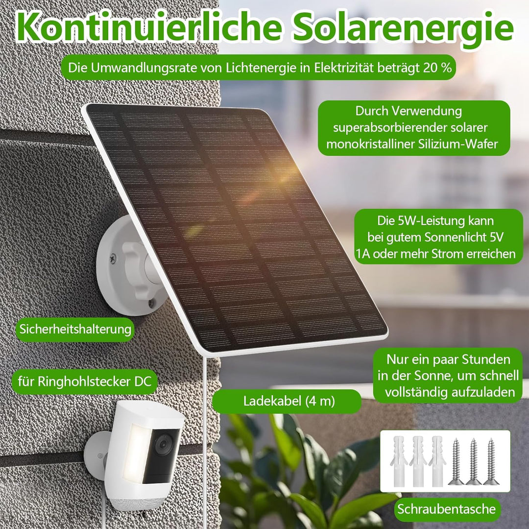Solarmodul für Ring Kamera,GuKKK 5W Kamera Solarpanel kompatibel mit Ring Spotlight Cam/Pro/Plus Akk