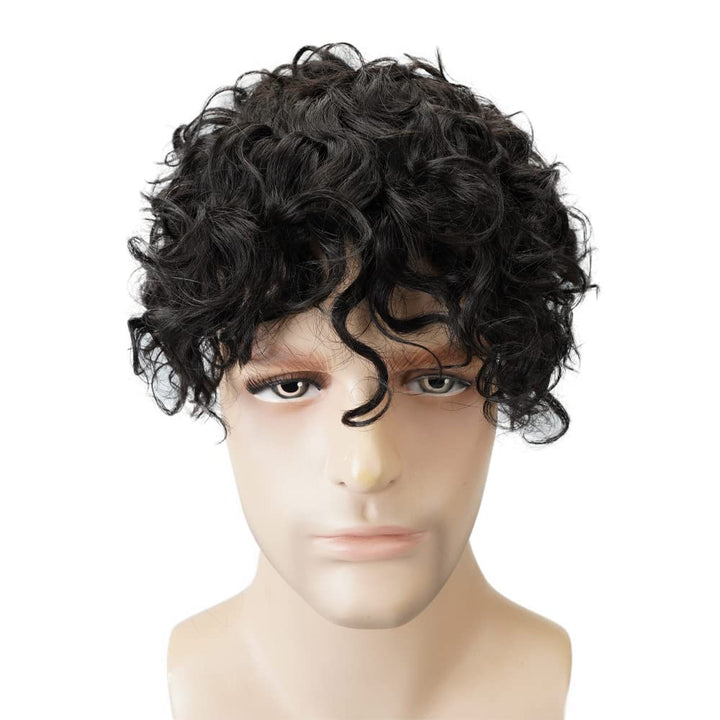 Lordhair Lockige Toupet für Männer, Echthaar-Toupet, Haarersatzsystem(15 * 20CM, Off Schwarz 1B#)