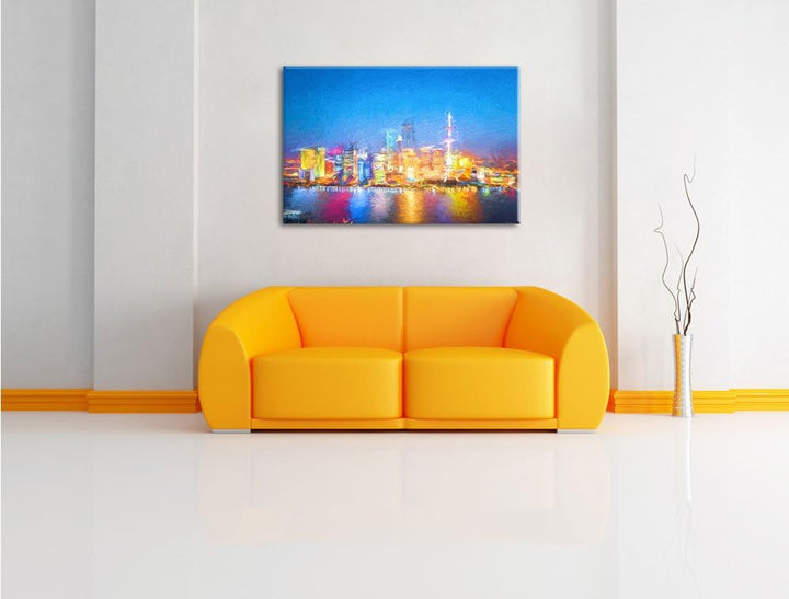 Pixxprint Skyline von Shanghai als Leinwandbild/Grösse: 100x70 cm/Wandbild/Kunstdruck/fertig bespann
