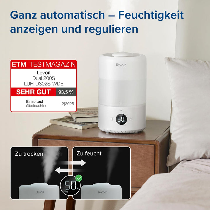 Levoit 19dB leise Top Fill Luftbefeuchter, 360° Drehdüse, Smart Humidifier, Raumluftbefeuchter, Auto