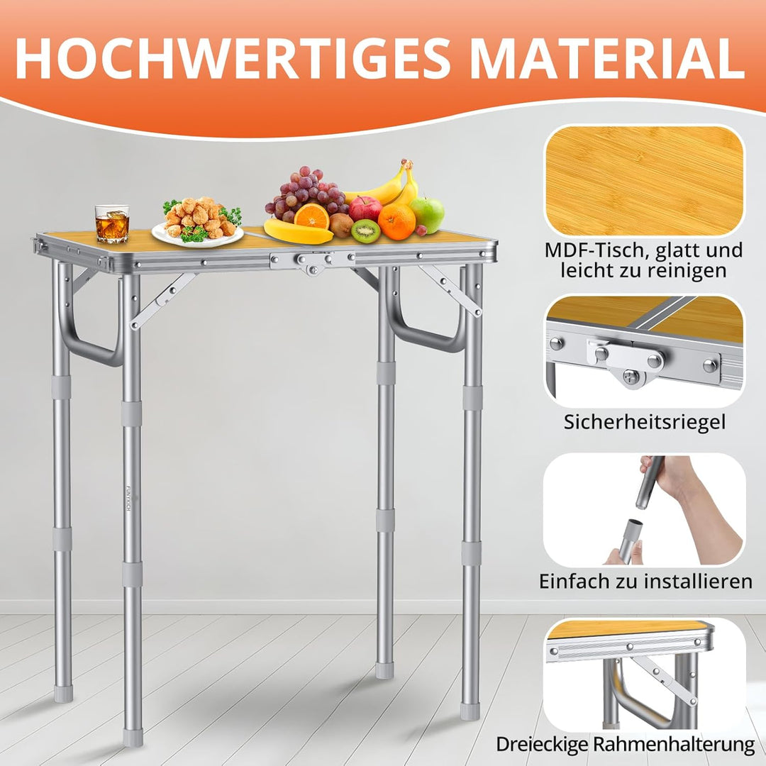 FUNYKICH Campingtisch 58x40cm,tragbarer Aluminium Klapptisch mit 3 Höhenverstellbar(26/48/70cm),Leic