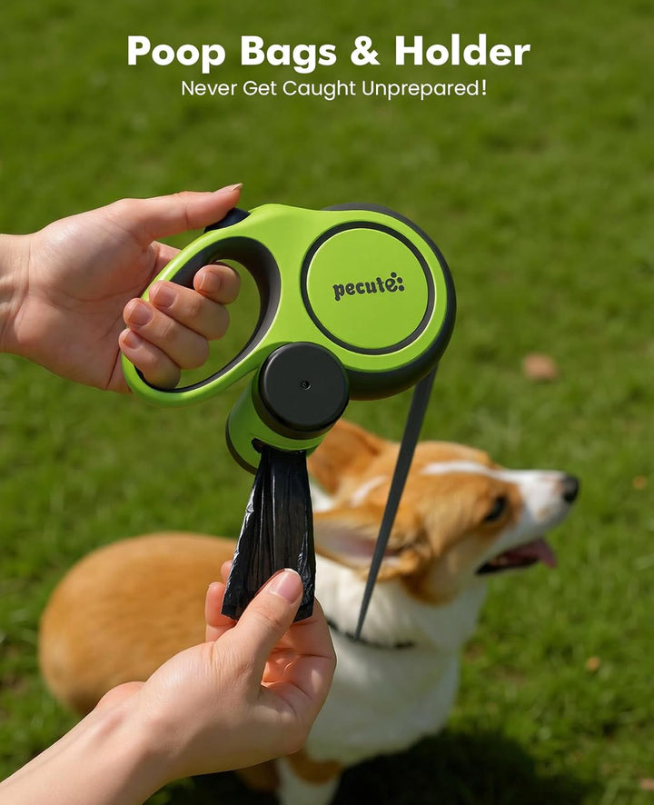 pecute Hundeleine 5m mit Bissfestem Kabel 46cm| Leicht Rollleine Reflektierende für Hund mit Kotbeut