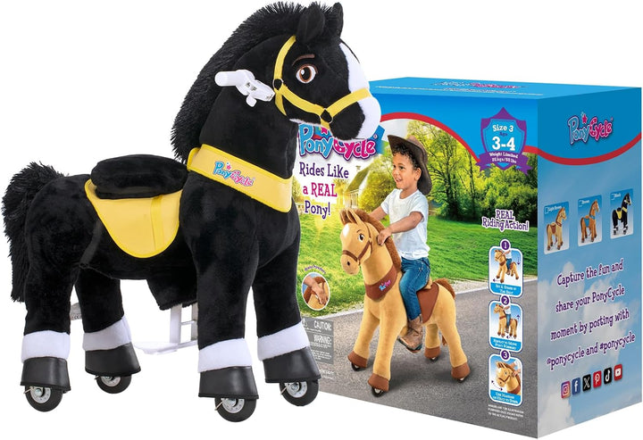 PonyCycle Spielpferd zum Draufsitzen, für Kinder 3–4 Jahre, 76cm Hoch, Reitpferd auf Rollen mit Hand