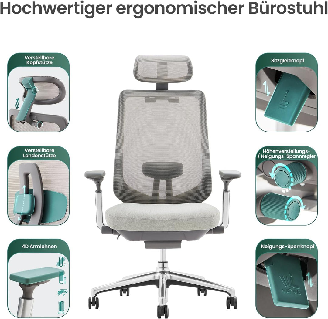 COLAMY XK Atlas Ergonomischer Bürostuhl, Netz-Chefsessel mit verstellbarem Kopfstütze, Computer Schr
