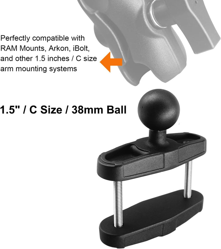 Aluminium 1,5 Zoll Kugelklemme für Vierkantschienen bis 5,3 cm Durchmesser, kompatibel mit RAM Mount