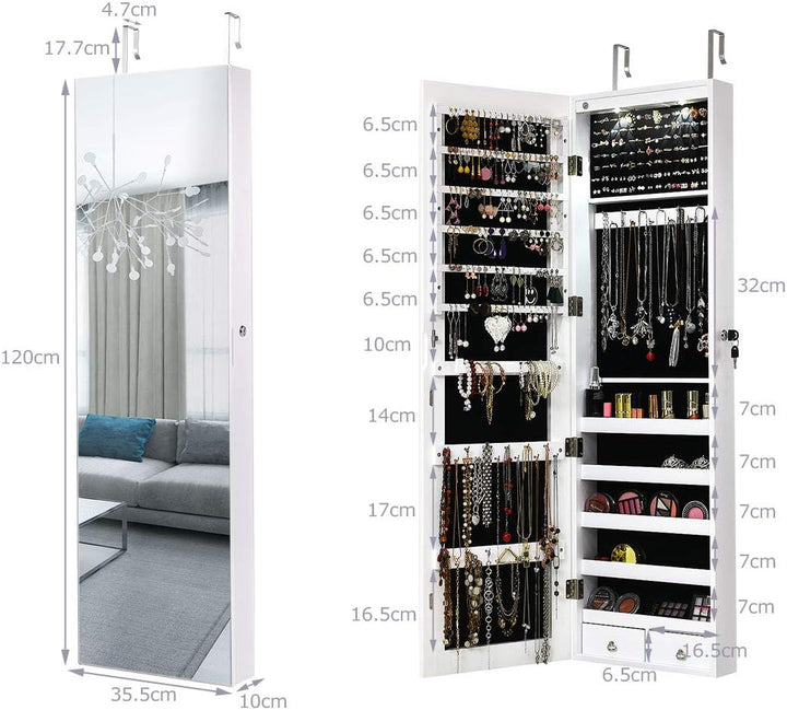 GIANTEX Schmuckschrank hängend mit LED, Spiegelschrank Ganzkörperspiegel, Schmuckregal Schmuckkommod
