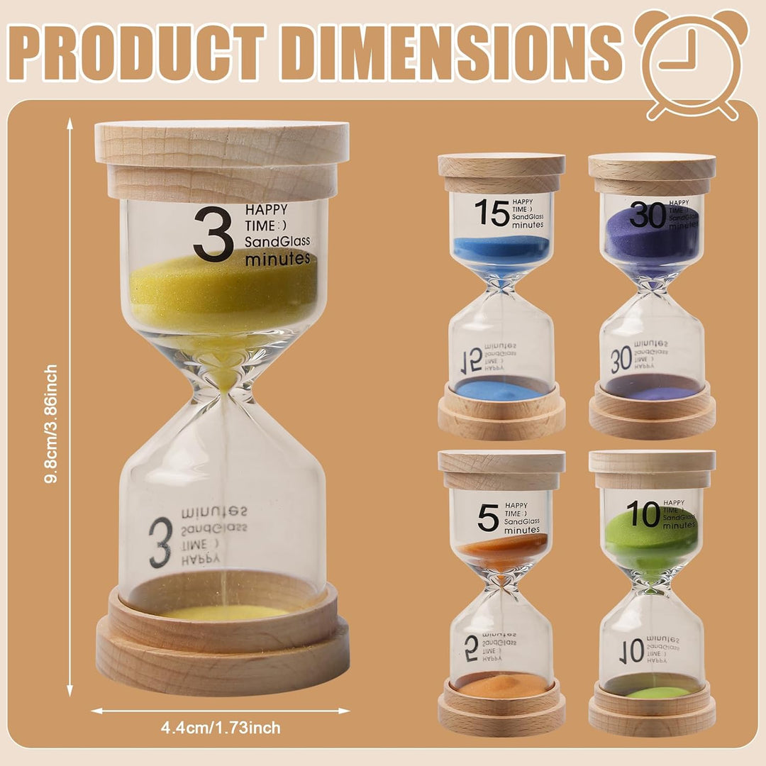 5 Stück Bunter sanduhren Set für kinde, Sanduhren 5 Farben Sanduhr, 3/5/10/15/30 Glas Timer für Schu