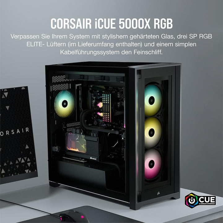 Corsair iCUE 5000X RGB Mid-Tower-ATX-PC-Smart-Gehäuse mit Gehärtetem Glas (Vier Paneele aus Gehärtet