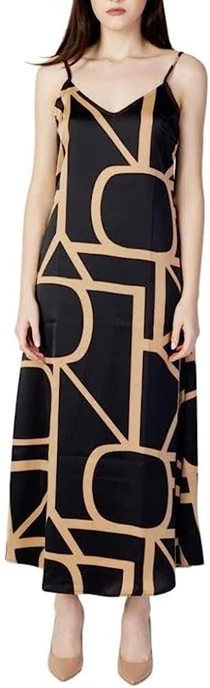 ONLY Damen Onlamelia Midi Slip Dress Ptm Kleid L Black/Aop:maritime Great Logo, L Black/Aop:maritime