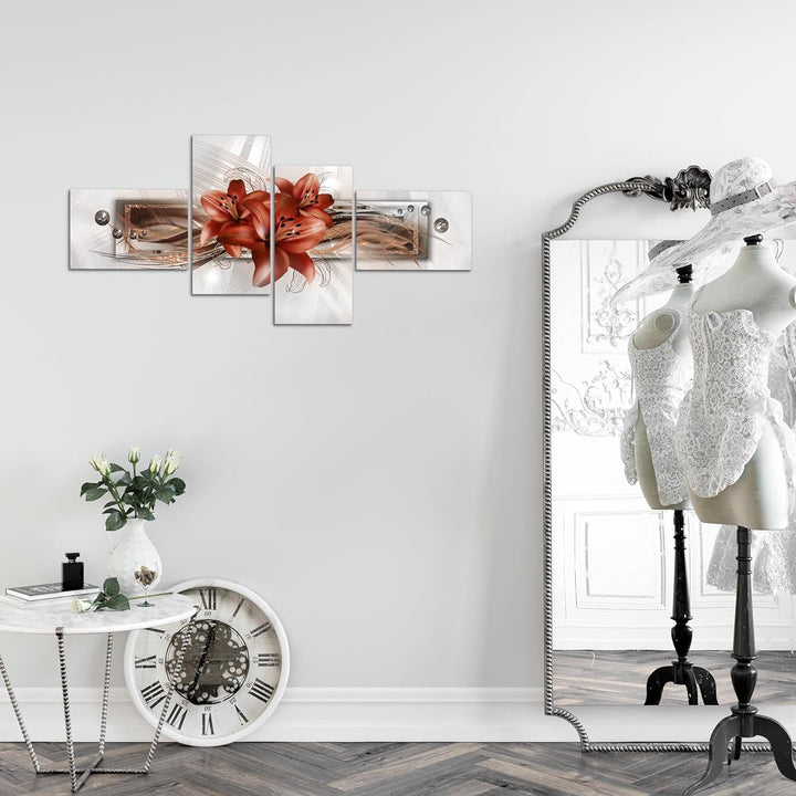 Runa Art Bild Modern Blumen Lilien - Made in Germany - Wandbilder Abstrakt Beige Braun 4 Teilig 0087
