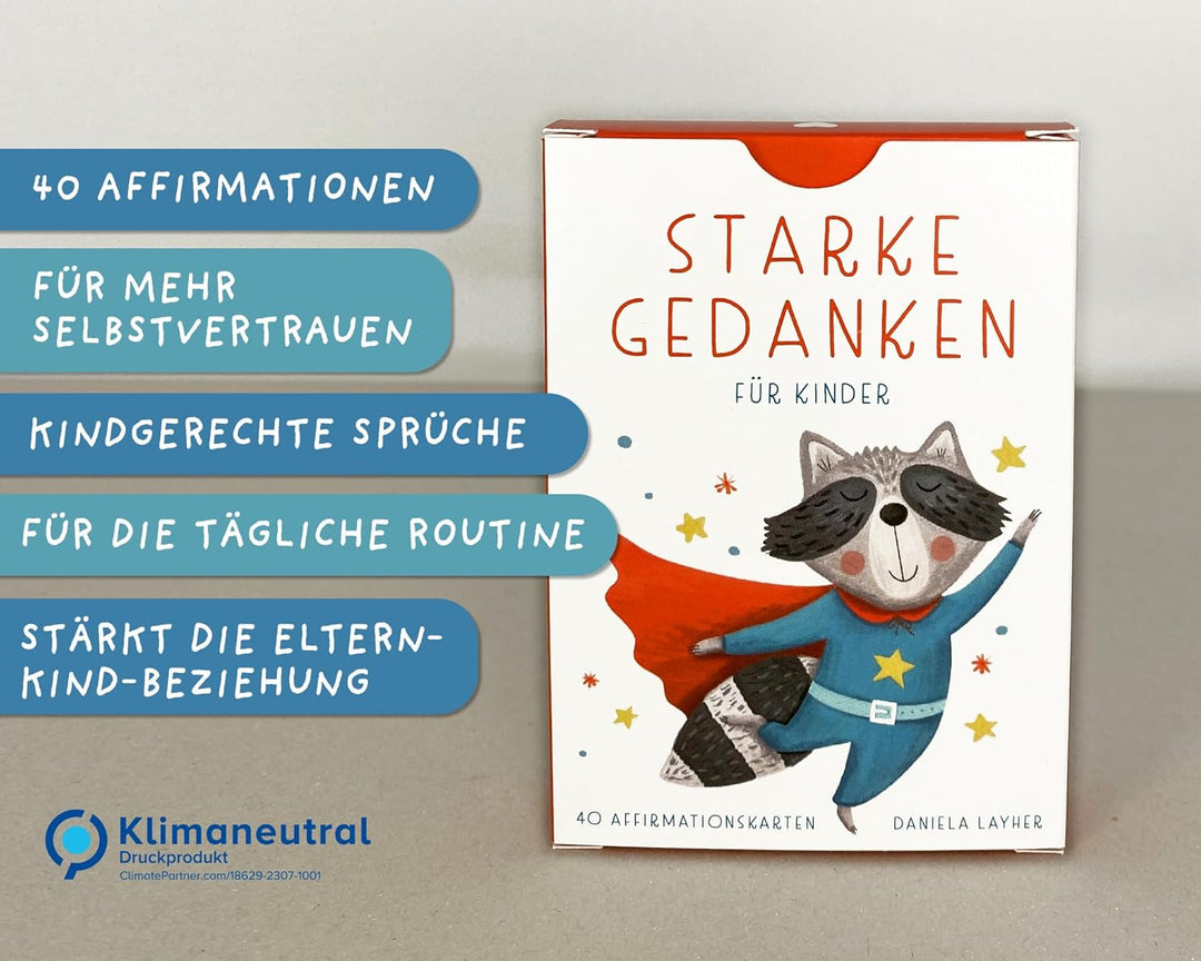 40 Affirmationskarten Kinder - Rüsselfuchs Starke Gedanken - Mutmachkarten für Kinder - Selbstbewuss