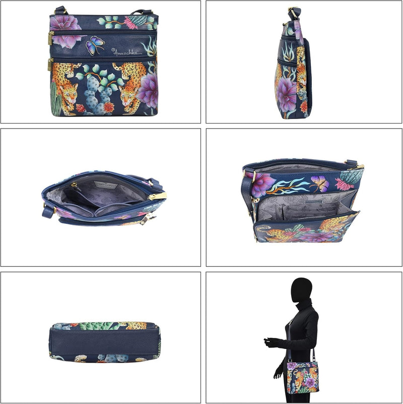 Anuschka Handbemalte Crossbody Tasche mit Organizerfach & RFID-Schutz Wild Desert, Wild Desert