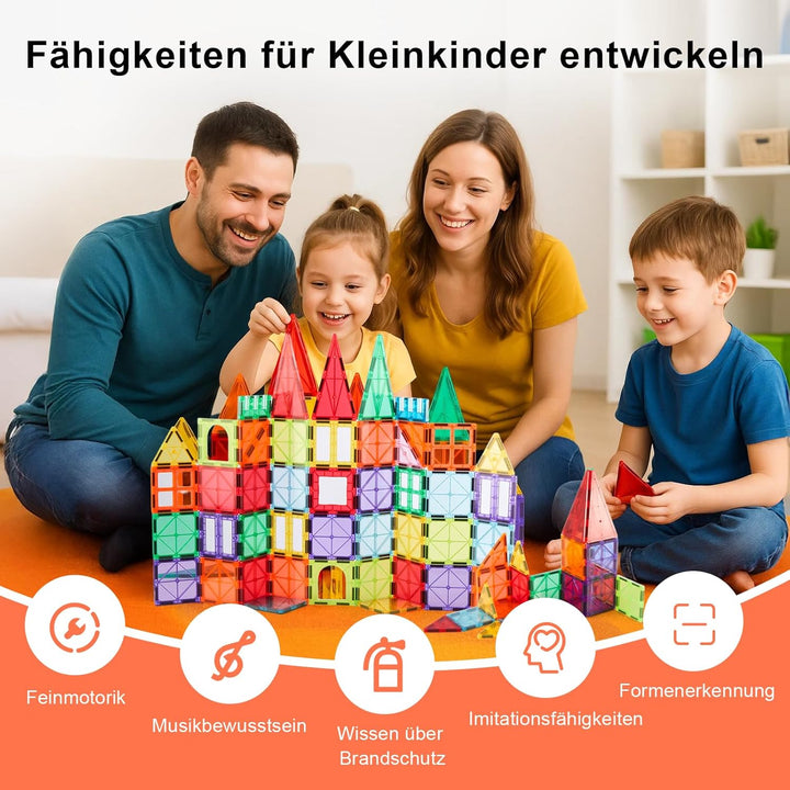 100 Stück magnetische Bausteine für Kinder, STEM Magna Tiles 3D-Konstruktionsspielzeug zum Lernen fü