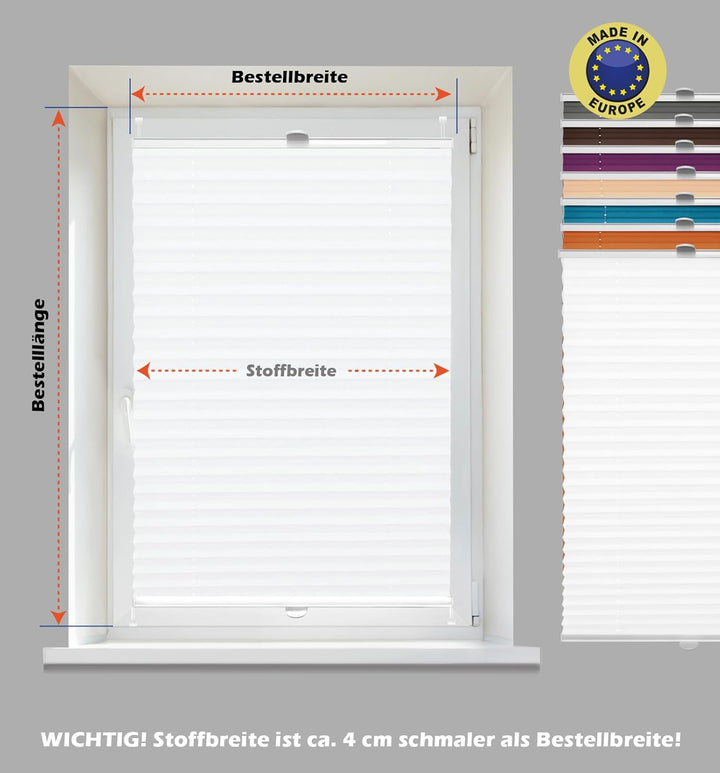 Domdeco Plissee 65x100cm Weiss mit weiss lackierten Alu-Profilen, KlemmFix-Halterung zur Montage ohn