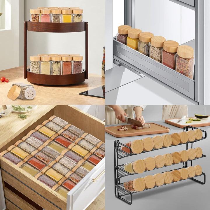 Withosent 12er Set Gewürzgläser Eckig mit Schraubkappe, 120ml Gewürzdosen mit Bambusdeckel, Gewürzst