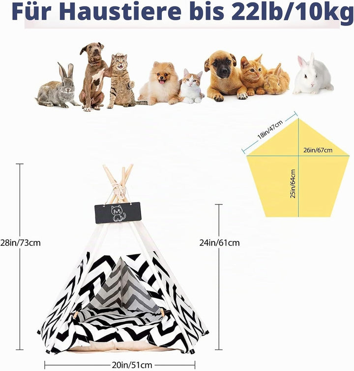 Tipi Zelt für Haustiere Hundezelt Katzenzelt 60x60x70cm Haustierzelte Häuser mit Doppelseitigem Kiss