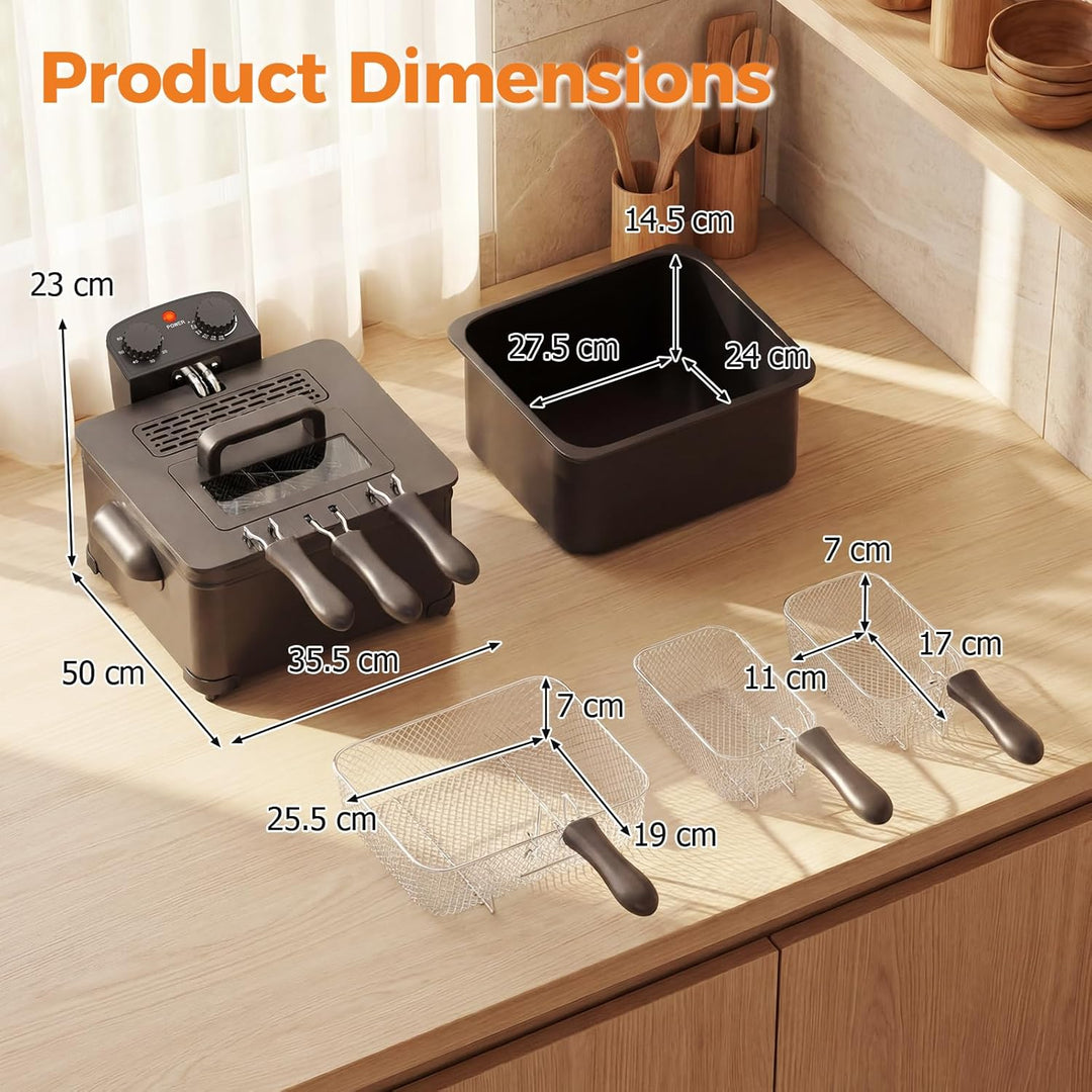 GIANTEX 5L elektrische Fritteuse, 1700W Friteuse mit 1 grossen und 2 kleinen Körben, 150-190℃ einste