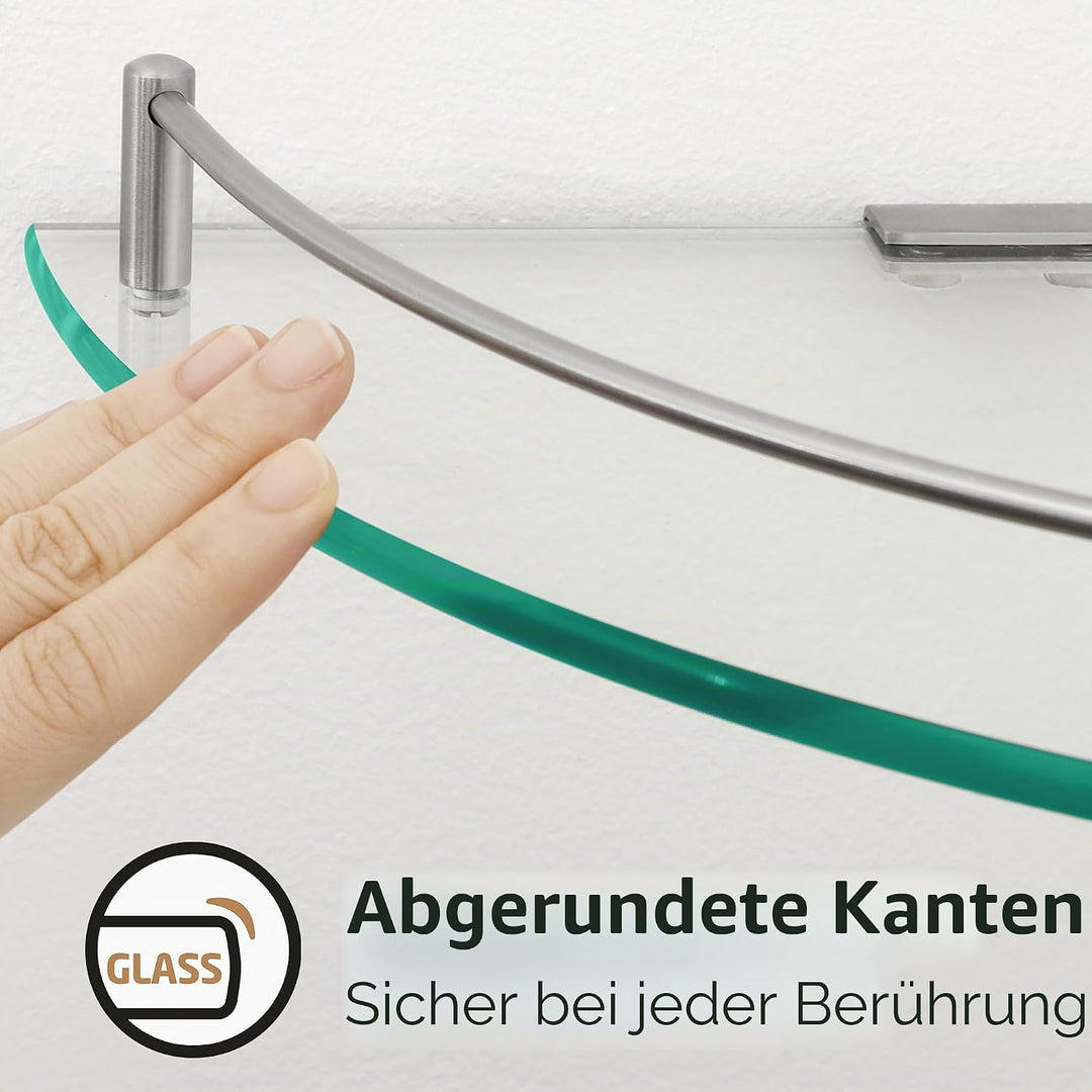 KES Eckregal Glas Duschregal mit Edelstahl SUS304 Haken, Badezimmer Glasregal Ecke Dusche Ablage Geb