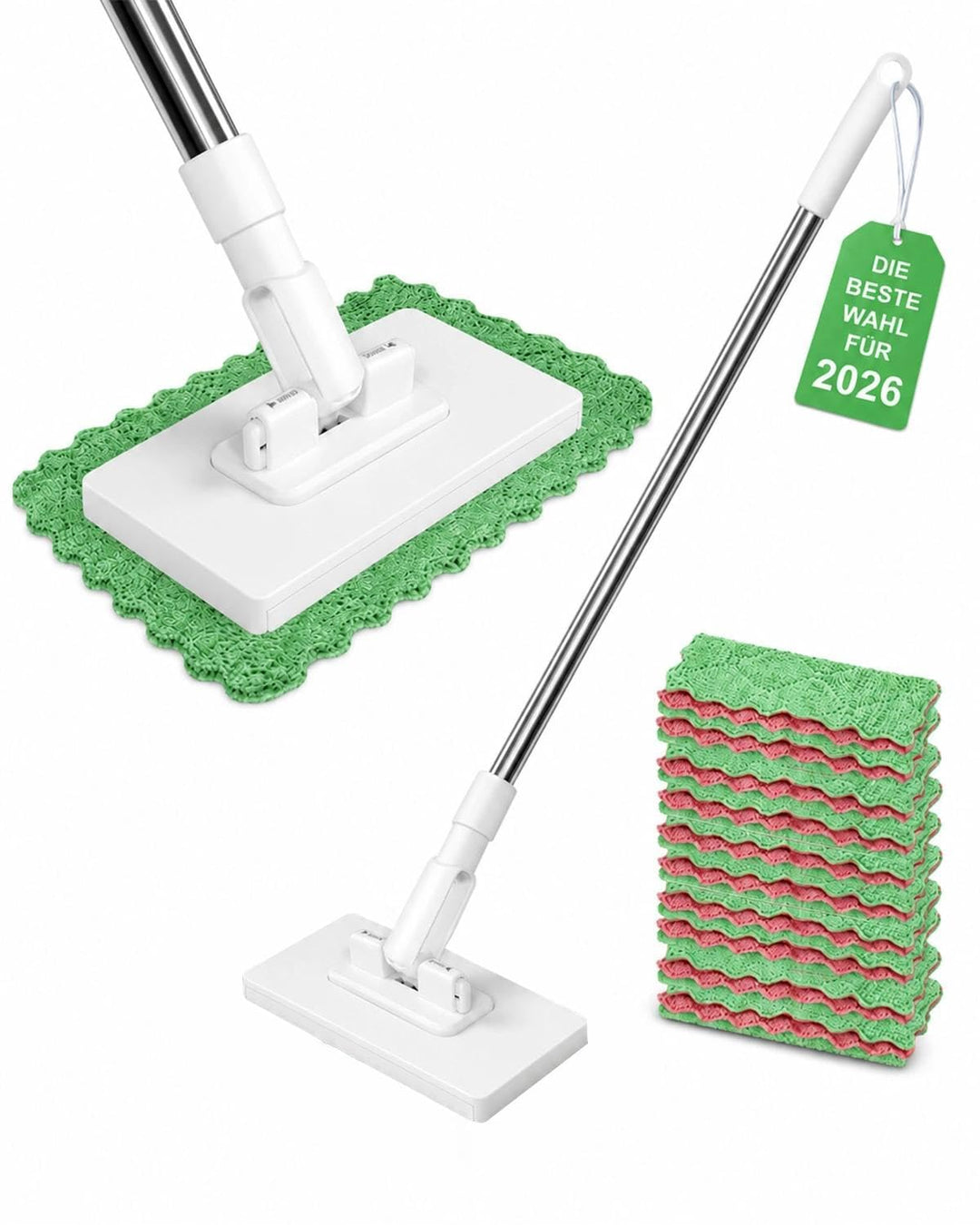 NEU Wischmopp mit Druck-Klemm-System: Ohne Händewaschen,1-Knopf-Wechsel, Automatisches Klemmtuch, Bo