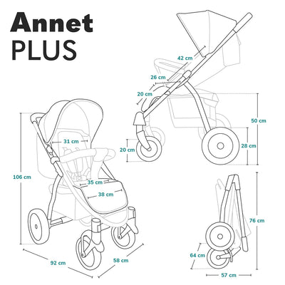 LIONELO Annet Plus Buggy bis 22 kg mit Liegefunktion, Kinderwagen klein zusammenklappbar mit Zubehör