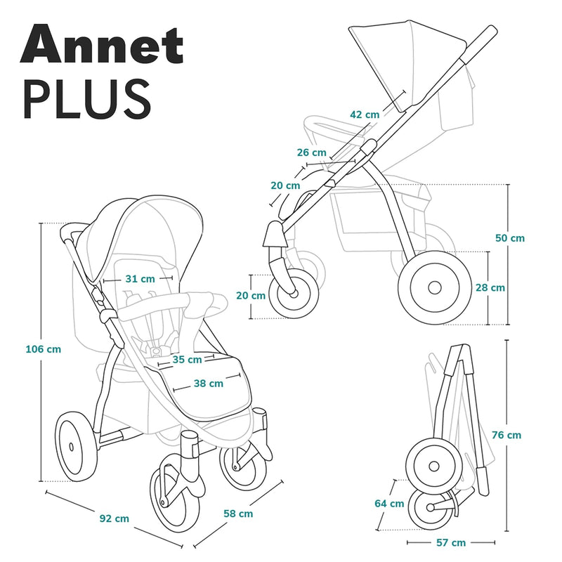 LIONELO Annet Plus Buggy bis 22 kg mit Liegefunktion, Kinderwagen klein zusammenklappbar mit Zubehör