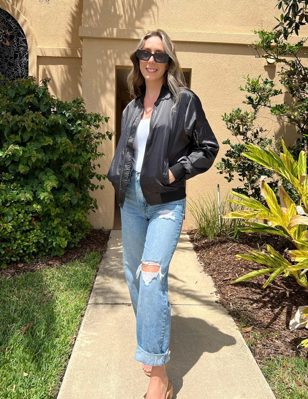 Zeagoo Bomberjacke Damen Kurze Blouson Jacke Casual Pilotenjacke Langarm Outwear Zip Up Solid Leicht