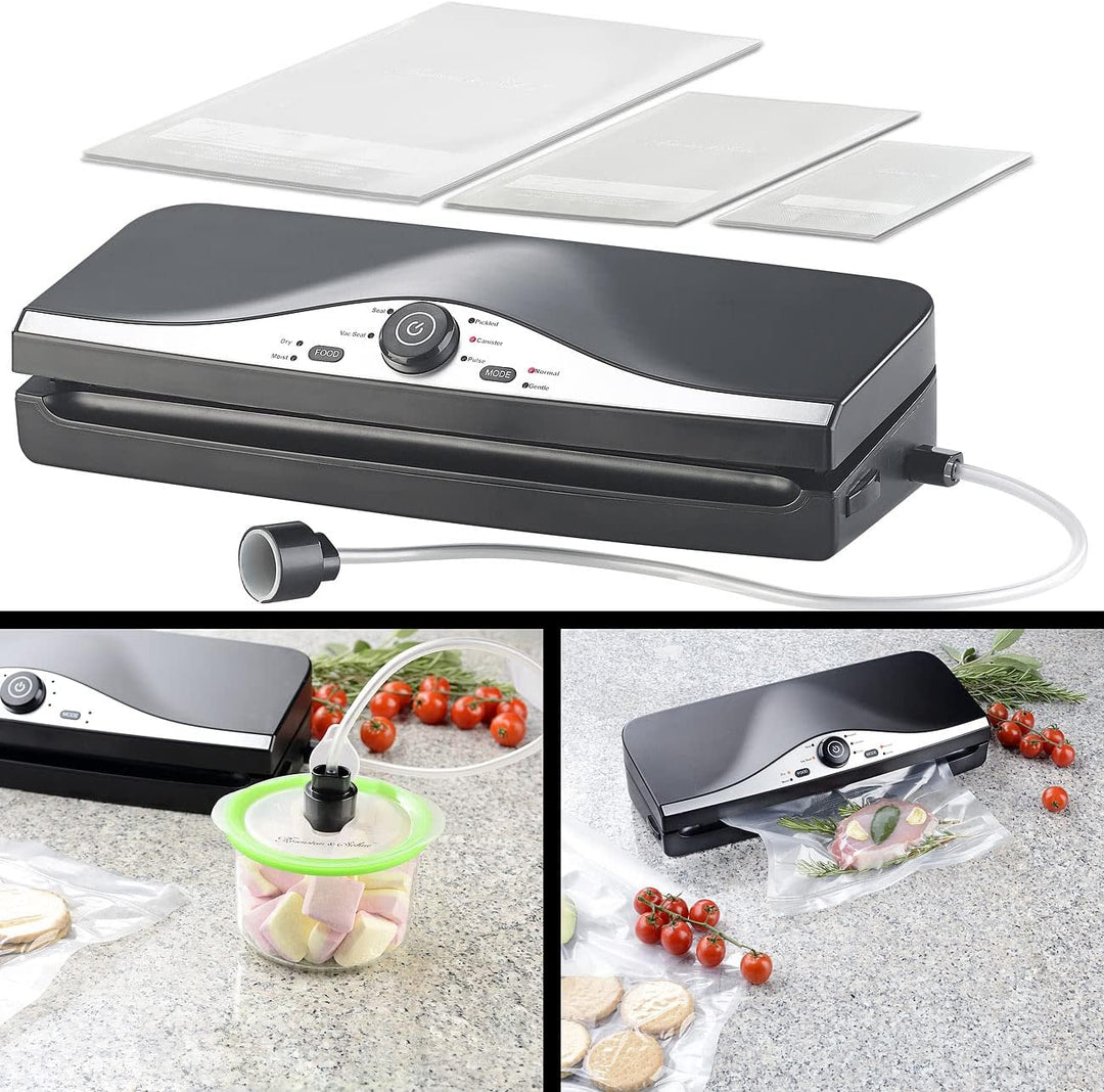 Rosenstein & Söhne Folienschweissgerät: 2in1-Vakuumierer BV-200.duo für Folien & Dosen, doppelte Nah